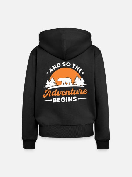 Und Das Abenteuer Beginnt - Frauen Premium Bio Zip Hoodie - Schwarz