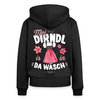 Mei Dirndl is in da Wäsch Trachtenshirt Damen - Frauen Premium Bio Zip Hoodie - Schwarz - Hinten - Julia (174cm)