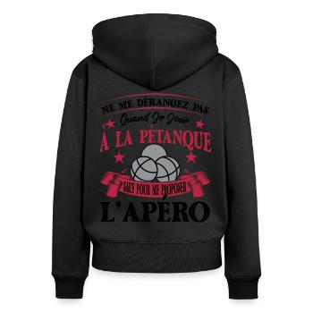 Pétanqueur Slogan Pétanque - Sweat à capuche zippé Premium bio Femme - noir - Dos - Julia (174cm)
