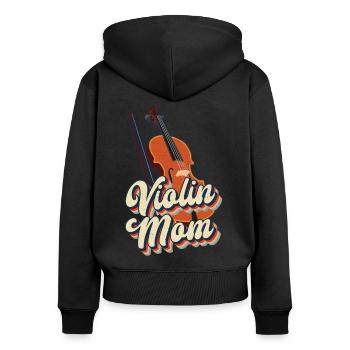 Violon Violoniste Maman Rétro Vintage - Sweat à capuche zippé Premium bio Femme - noir - Dos - Julia (174cm)