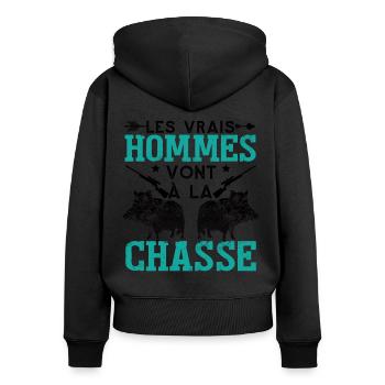 Hommes Chasse Chasseur Papy - Sweat à capuche zippé Premium bio Femme - noir - Dos - Julia (174cm)