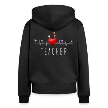 Teacher Heartbeat - Women's Premium Organic Zip Hoodie - black - Back - Julia (174cm)