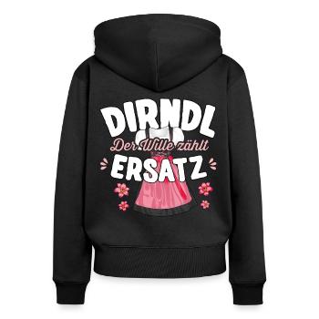 Ersatz Dirndl T-Shirt Damen Trachtenshirt Mädchen - Frauen Premium Bio Zip Hoodie - Schwarz - Hinten - Julia (174cm)