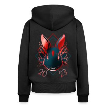 Lapin rouge pour le Nouvel An chinois 2023 - Sweat à capuche zippé Premium bio Femme - noir - Dos - Julia (174cm)