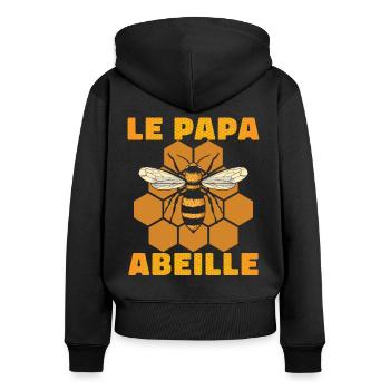 Papa Abeille | Apiculteur - Sweat à capuche zippé Premium bio Femme - noir - Dos - Julia (174cm)