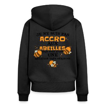 Abeille Humour Apicole - Sweat à capuche zippé Premium bio Femme - noir - Dos - Julia (174cm)