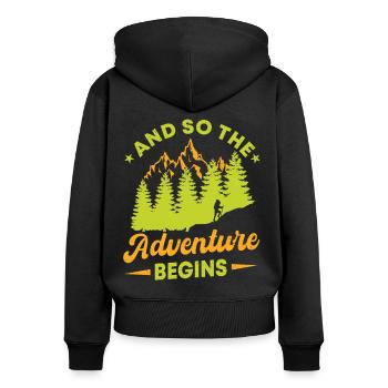 Und So Beginnt Das Abenteuer - Frauen Premium Bio Zip Hoodie - Schwarz - Hinten - Julia (174cm)