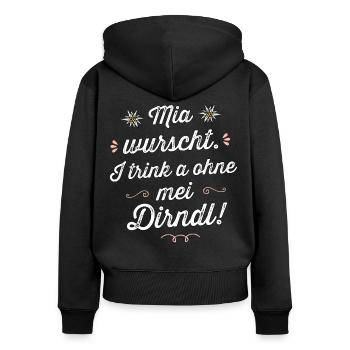 Ersatz Dirndl Shirt Trachtenshirt Damen Saufen - Frauen Premium Bio Zip Hoodie - Schwarz - Hinten - Julia (174cm)