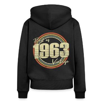 60. Geburtstag Jahrgang 1963 Best of 1963 - Frauen Premium Bio Zip Hoodie - Schwarz - Hinten - Julia (174cm)