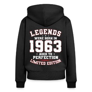 60e anniversaire né en 1963 né en 1963 - Sweat à capuche zippé Premium bio Femme - noir - Dos - Julia (174cm)