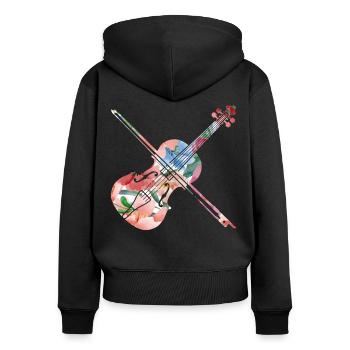 Violon Violoniste Fleur Tropicale - Sweat à capuche zippé Premium bio Femme - noir - Dos - Julia (174cm)