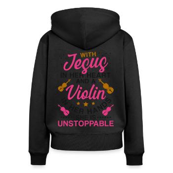 Violoniste Violoniste Jesus Faith - Sweat à capuche zippé Premium bio Femme - noir - Dos - Julia (174cm)