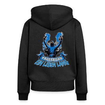 Paderborn ein Leben lang - Frauen Premium Bio Zip Hoodie - Schwarz - Hinten - Julia (174cm)