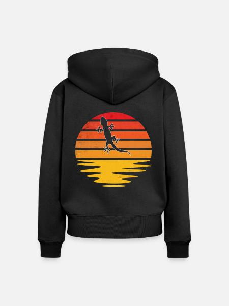 Eidechse Retro - Frauen Premium Bio Zip Hoodie - Schwarz