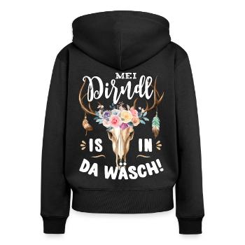 Mei Dirndl is in da Wäsch Trachtenshirt Damen - Frauen Premium Bio Zip Hoodie - Schwarz - Hinten - Julia (174cm)