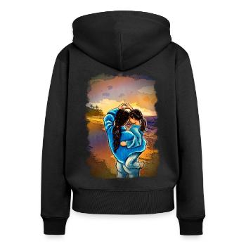 MutterTochter Liebe Meer Illustration brünett - Frauen Premium Bio Zip Hoodie - Schwarz - Hinten - Julia (174cm)