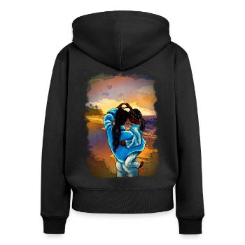 MotherDaughter’s Love Beach Sea Cheveux noirs - Sweat à capuche zippé Premium bio Femme - noir - Dos - Julia (174cm)