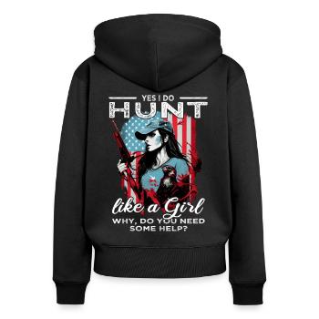 Oui, je chasse comme une fille - Buck Deer Hunting - Sweat à capuche zippé Premium bio Femme - noir - Dos - Julia (174cm)