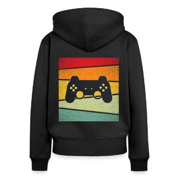 Gaming Retro - Frauen Premium Bio Zip Hoodie - Schwarz - Hinten - Julia (174cm)