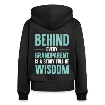 Ruhestand Leben Zitat Lektion Großeltern Weisheit - Frauen Premium Bio Zip Hoodie - Schwarz - Hinten - Julia (174cm)