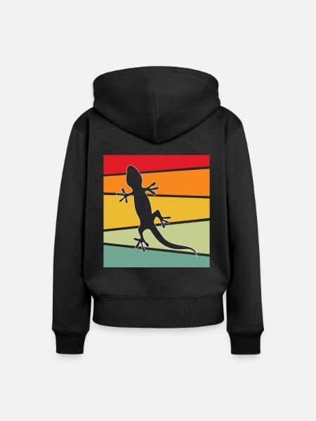 Eidechse Retro - Frauen Premium Bio Zip Hoodie - Schwarz