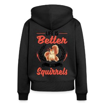 Das Leben ist besser Eichhörnchen - Frauen Premium Bio Zip Hoodie - Schwarz - Hinten - Julia (174cm)