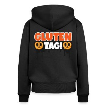 Étiquette de gluten! - Sweat à capuche zippé Premium bio Femme - noir - Dos - Julia (174cm)