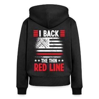 Feuerwehrmann Back Thin Red Line Feuerwehr Brigade - Frauen Premium Bio Zip Hoodie - Schwarz - Hinten - Julia (174cm)