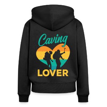 Höhlenliebhaber Cave Höhlenwandern Caving Höhle - Frauen Premium Bio Zip Hoodie - Schwarz - Hinten - Julia (174cm)