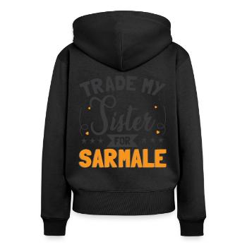 Tausche meine Schwester gegen Sarmale - Frauen Premium Bio Zip Hoodie - Schwarz - Hinten - Julia (174cm)