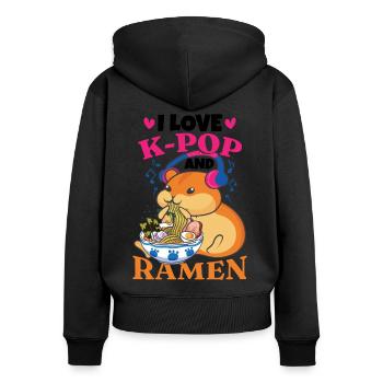 Ich liebe K-Pop und Ramen - Frauen Premium Bio Zip Hoodie - Schwarz - Hinten - Julia (174cm)