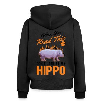 Amateur d’hippopotames Hippo Hippo - Sweat à capuche zippé Premium bio Femme - noir - Dos - Julia (174cm)