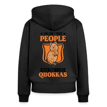 Quokka Gift Kangourou à queue courte - Sweat à capuche zippé Premium bio Femme - noir - Dos - Julia (174cm)