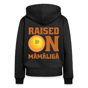 Élevé sur la nourriture roumaine Mamaliga - Sweat à capuche zippé Premium bio Femme - noir - Dos - Julia (174cm)