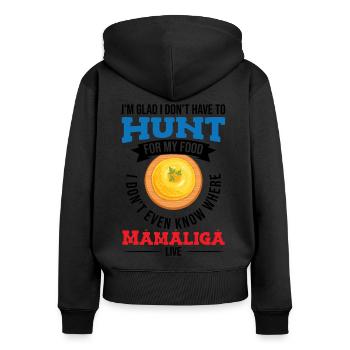 Ich weiß nicht, wo Mamaliga wohnt - Frauen Premium Bio Zip Hoodie - Schwarz - Hinten - Julia (174cm)