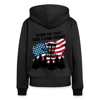 Lustiger Discgolf-Spruch - Frauen Premium Bio Zip Hoodie - Schwarz - Hinten - Julia (174cm)