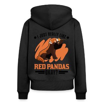 J’aime vraiment Red Pandas Roter Panda - Sweat à capuche zippé Premium bio Femme - noir - Dos - Julia (174cm)