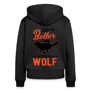 Das Leben ist besser mit einem Wolf - Frauen Premium Bio Zip Hoodie - Schwarz - Hinten - Julia (174cm)