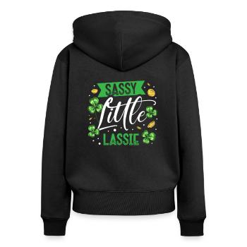 Sassy Little Lassie Irish Pride St. Patricks Day - Frauen Premium Bio Zip Hoodie - Schwarz - Hinten - Julia (174cm)