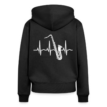 Saxophone Heartbeat For Saxophone Enthusiast - Frauen Premium Bio Zip Hoodie - Schwarz - Hinten - Julia (174cm)