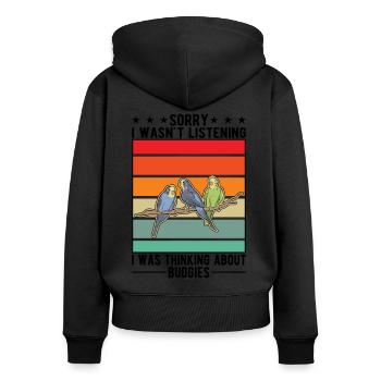 Wellensittich Geschenk Welli Sittich - Frauen Premium Bio Zip Hoodie - Schwarz - Hinten - Julia (174cm)