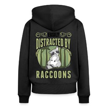 Facilement distrait par le raton laveur Waschbär - Sweat à capuche zippé Premium bio Femme - noir - Dos - Julia (174cm)