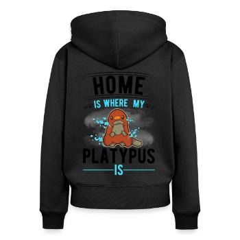 Zuhause ist wo mein Schnabeltier ist - Frauen Premium Bio Zip Hoodie - Schwarz - Hinten - Julia (174cm)