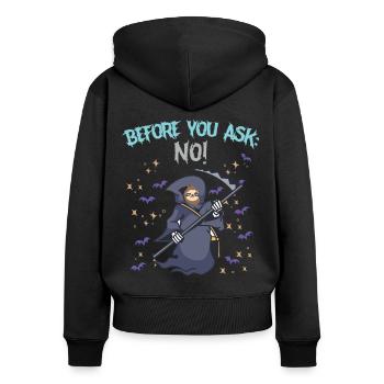 Before you ask: No - Women's Premium Organic Zip Hoodie - black - Back - Julia (174cm)