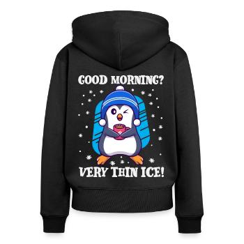 Good Morning? - Frauen Premium Bio Zip Hoodie - Schwarz - Hinten - Julia (174cm)