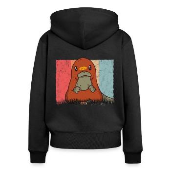 Schnabeltier Retro - Frauen Premium Bio Zip Hoodie - Schwarz - Hinten - Julia (174cm)