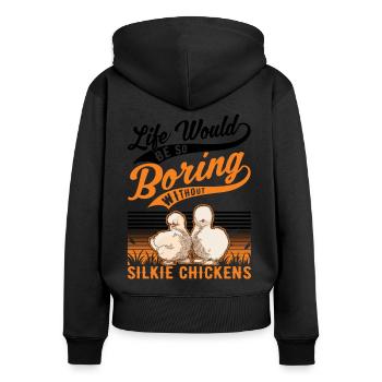 Silk Chicken Cadeau Silkie Chicken Silkie Chicken - Sweat à capuche zippé Premium bio Femme - noir - Dos - Julia (174cm)