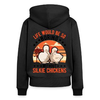 Silk Chicken Cadeau Silkie Chicken Silkie Chicken - Sweat à capuche zippé Premium bio Femme - noir - Dos - Julia (174cm)