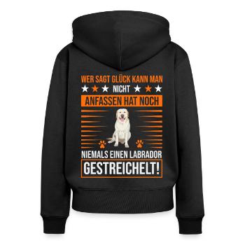 Labrador streicheln - Frauen Premium Bio Zip Hoodie - Schwarz - Hinten - Julia (174cm)