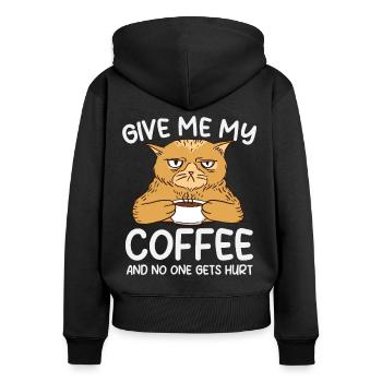 Give me my Coffee and no one gets hurt. - Frauen Premium Bio Zip Hoodie - Schwarz - Hinten - Julia (174cm)